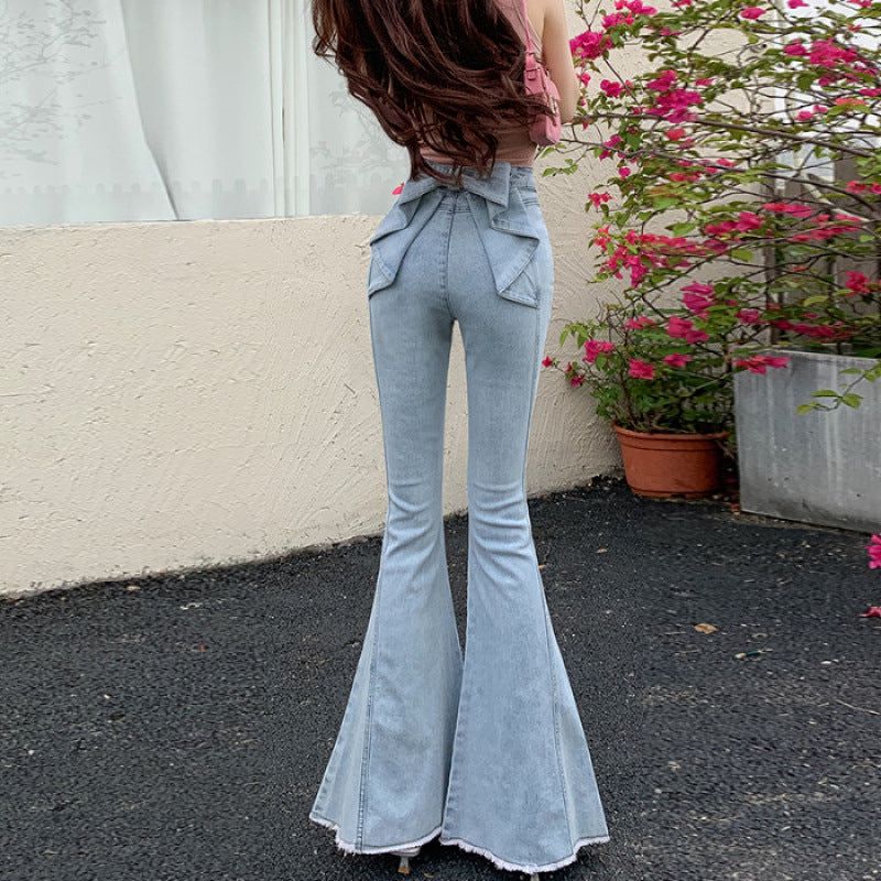 Ribbon Detail Denim Flare Pants