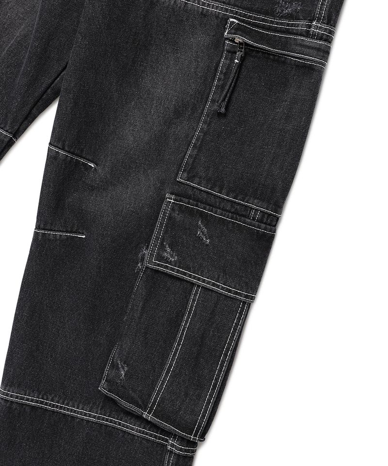 WASHED DENIM CARGO PANTS BLACK(CV2EFUD111A)
