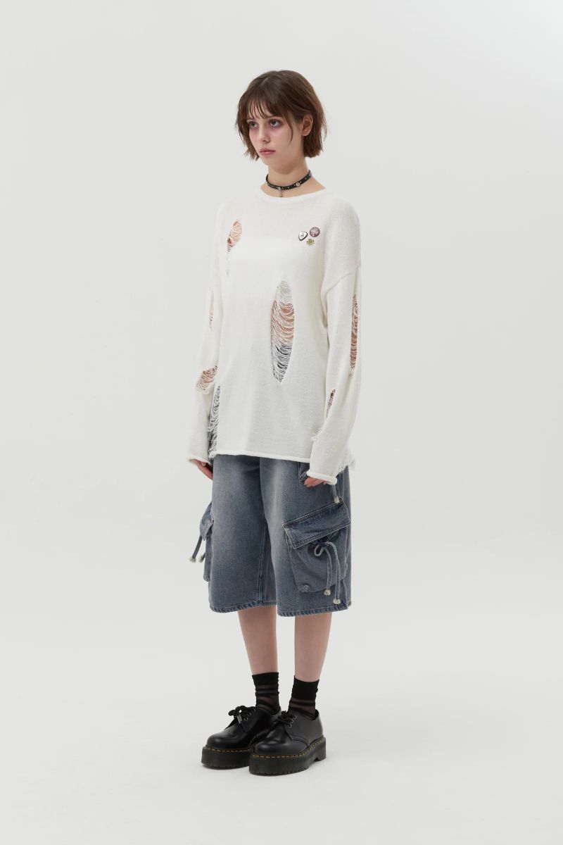 PICK WAPPEN DAMAGE SUMMER KNIT - IVORY 