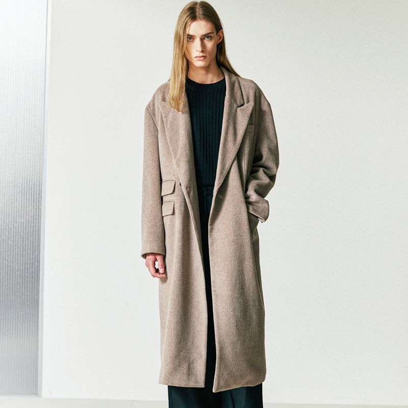 wool blended maximal double coat beige