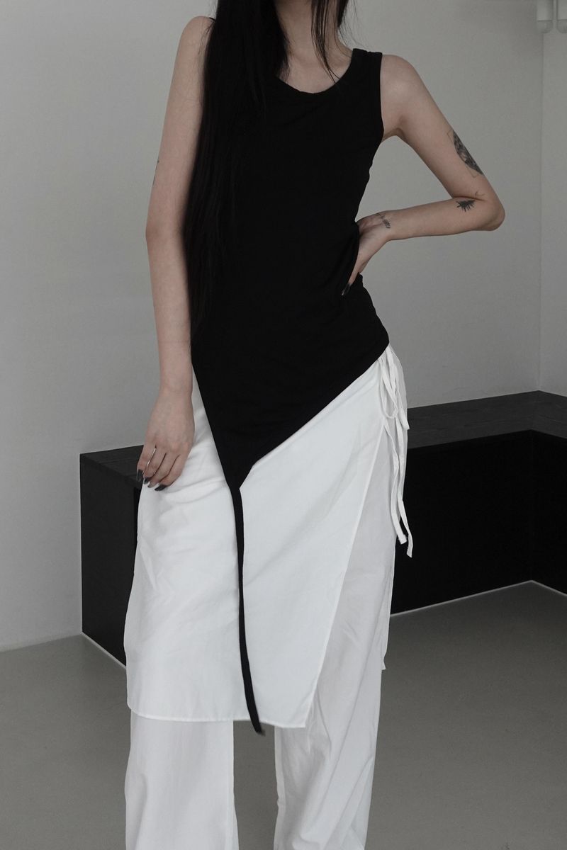 unbalanced layered tail sleeveless (4color)