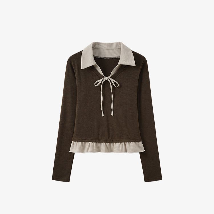 Cozy&Kitsch(コージーアンドキッチ)の「Duelly Ribbon Collar Layered Knit 233239008(Tops)」