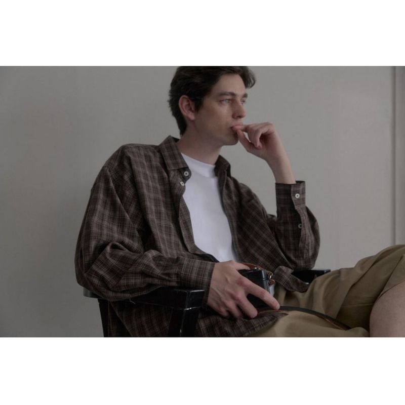 Vintage washing brown check shirts