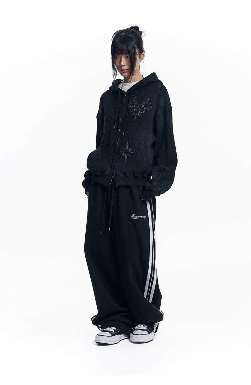 Star Piping Track Balloon Sweat Pants - Black