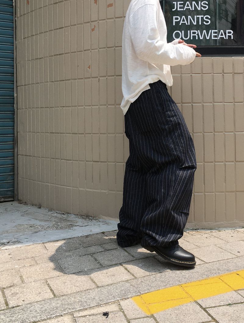 No.1300 N stripe denim wide PT