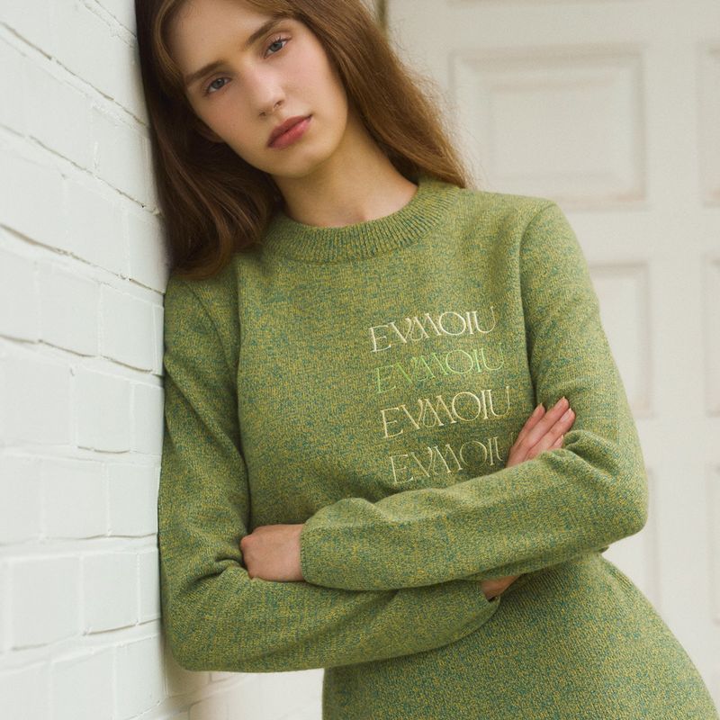 EVMOIU（エブモウ）の「ALPACA EMBROIDERY CROP KNIT - MINT GREEN（Tops）」