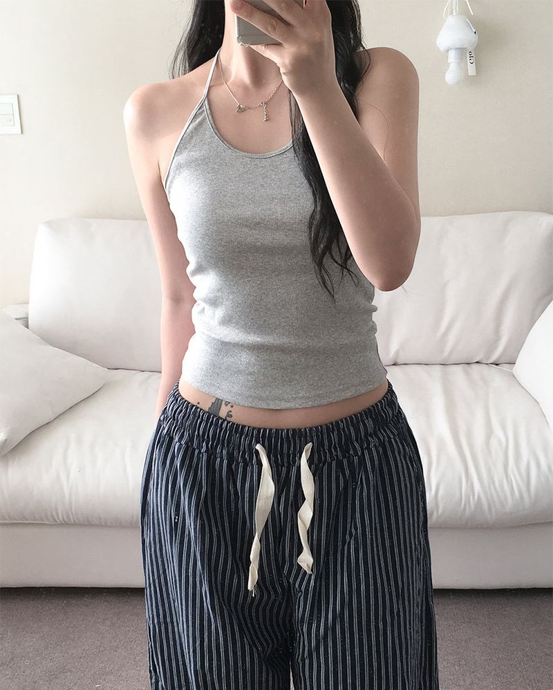 [Layered] Ribbed Halter Sleeveless T-Shirt (5 colors)
