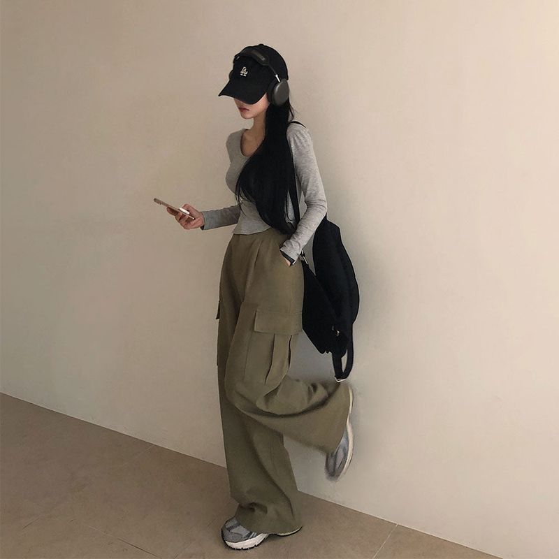 [BELLIDE MADE] suede pocket wide cargo pants