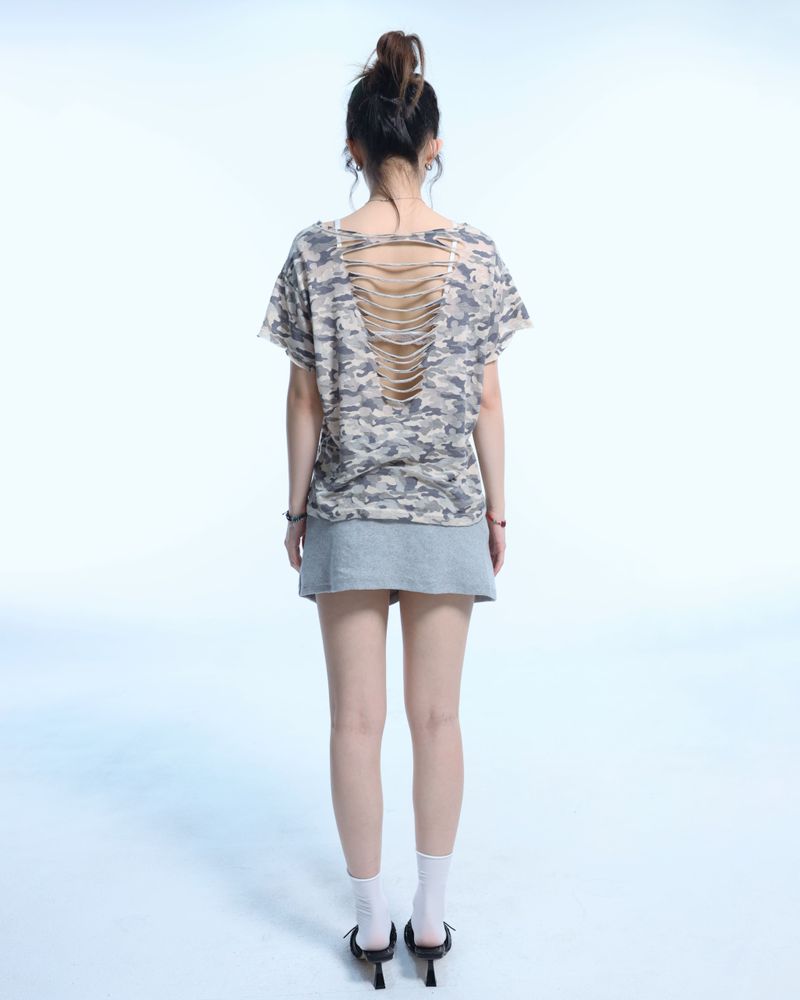 Camo Slash Eyelet Tee