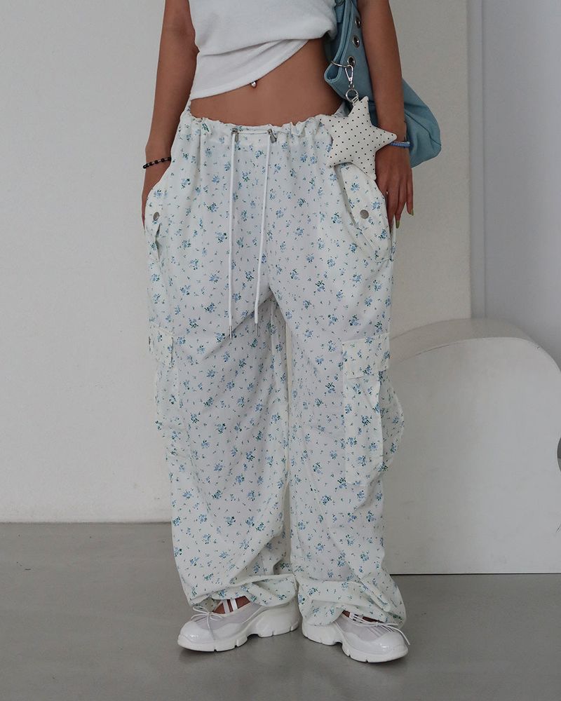 Flower cargo string jogger & wide pants