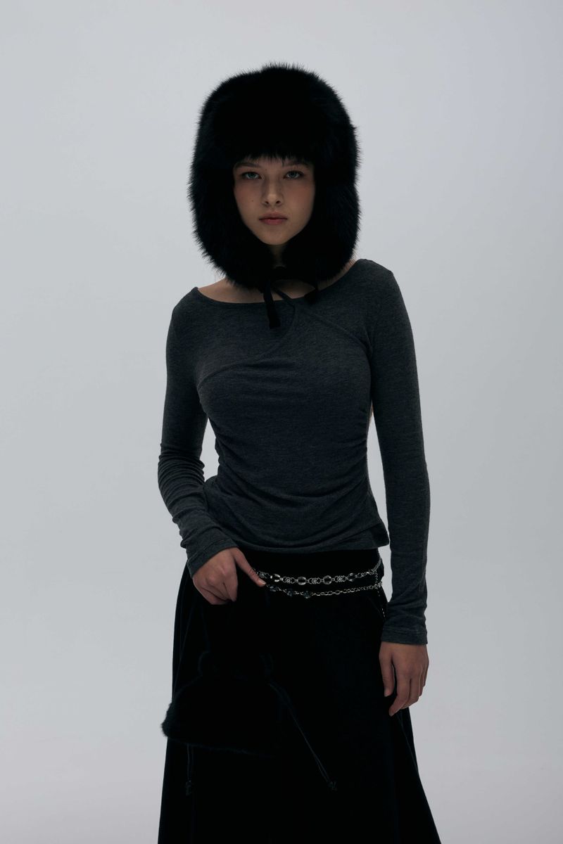 MUREN SHIRRING TOP / CHARCOAL