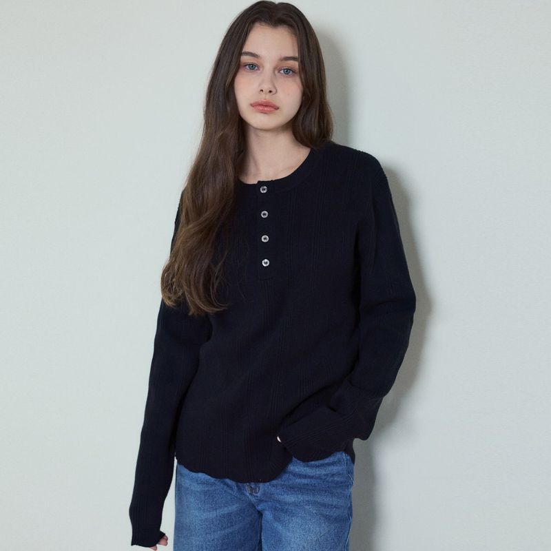 Always Ribbed HenleyNeck Washable Knit_5Color