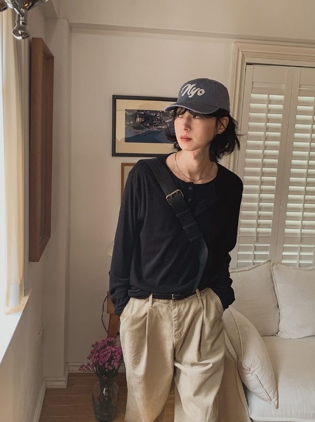 ルージュ レイヤード ヘンリーネック ロングスリーブ Tシャツ