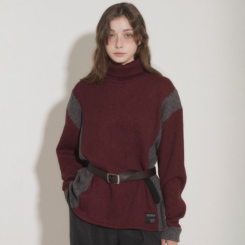 AWE BORN US（アボンアス）の「PANEL TURTLENECK PULLOVER [BURGUNDY]（Tops）」