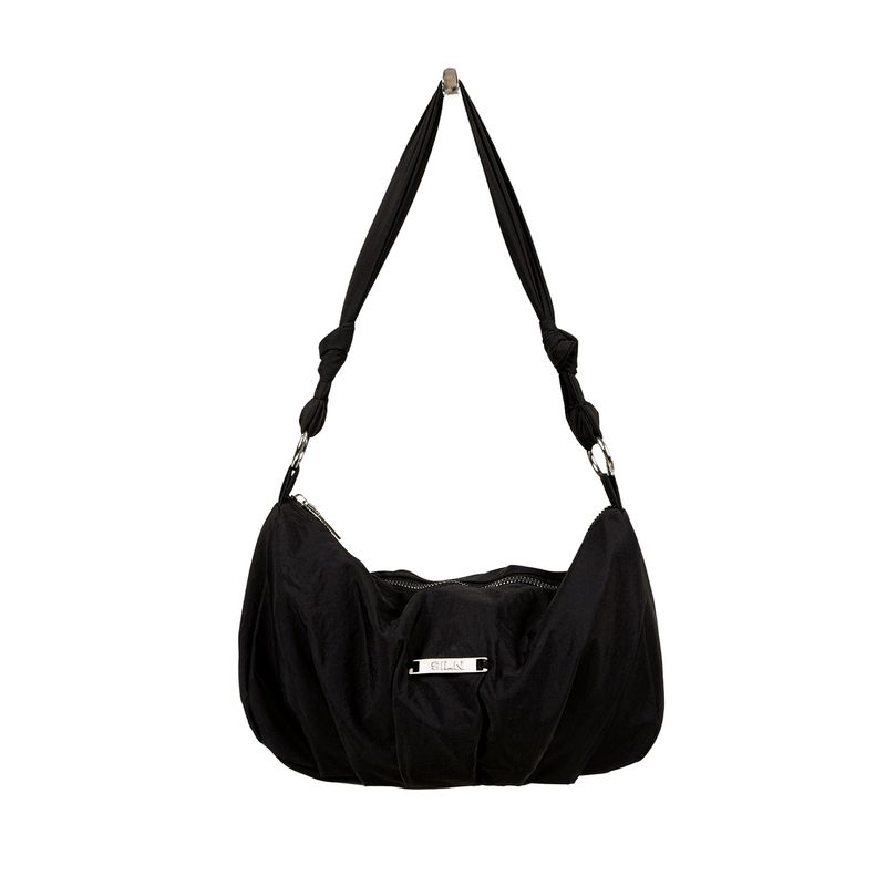Shirring nylon shoulder bag (BLACK)