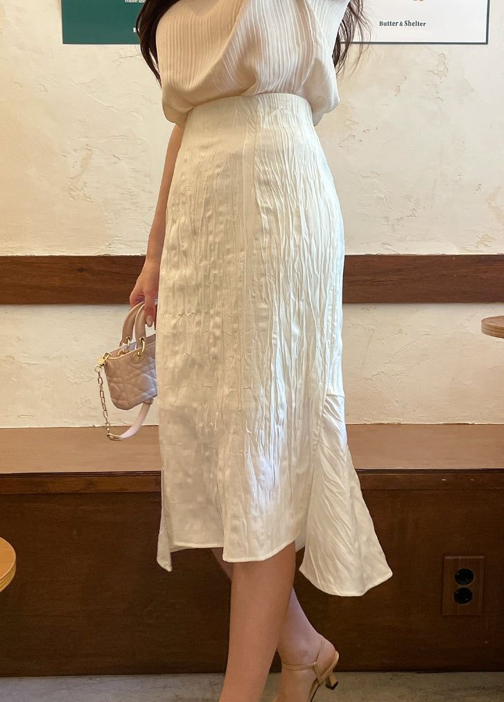 Belloe Half-neck Pleated Short-sleeve T-blouse