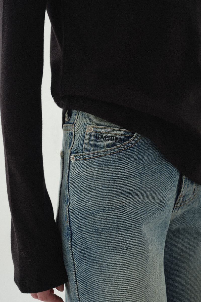 Low Wide Embroidery Denim_Blue