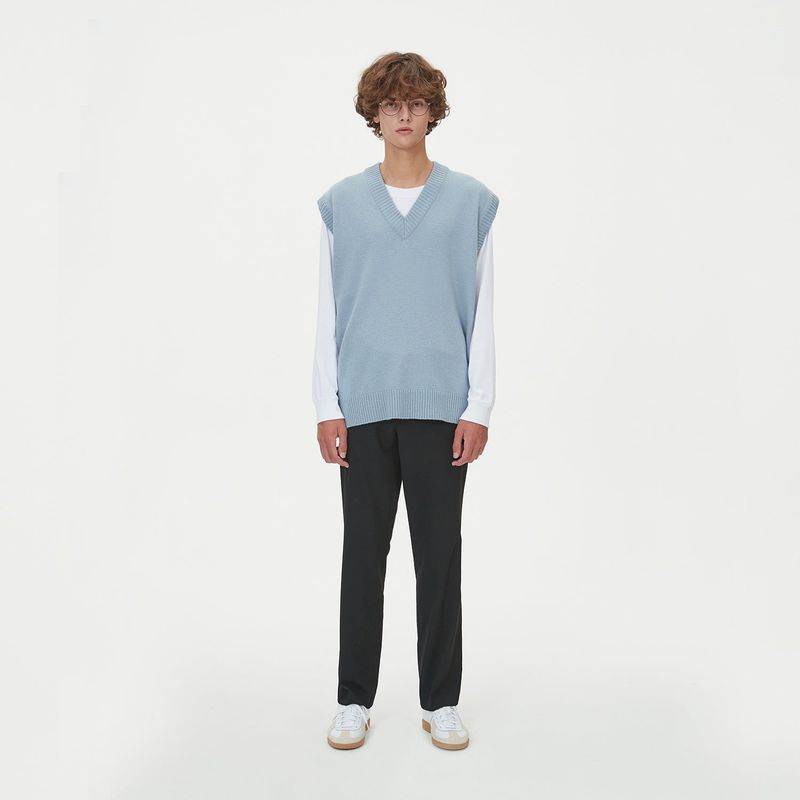 BLONDNINE(ブロンドナイン)の「LAMBSWOOL V NECK KNIT VEST_SKY BLUE(Tops)」
