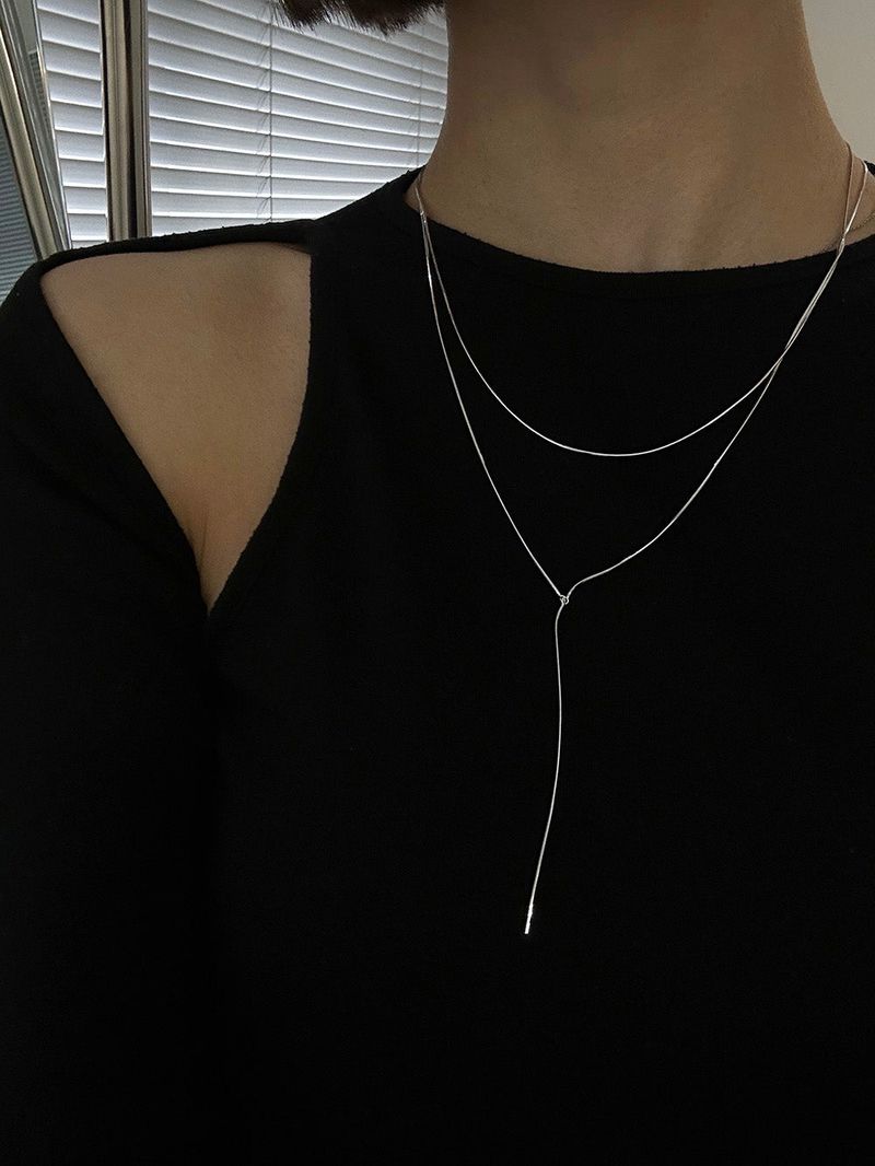 [925silver] Snake layered drop necklace