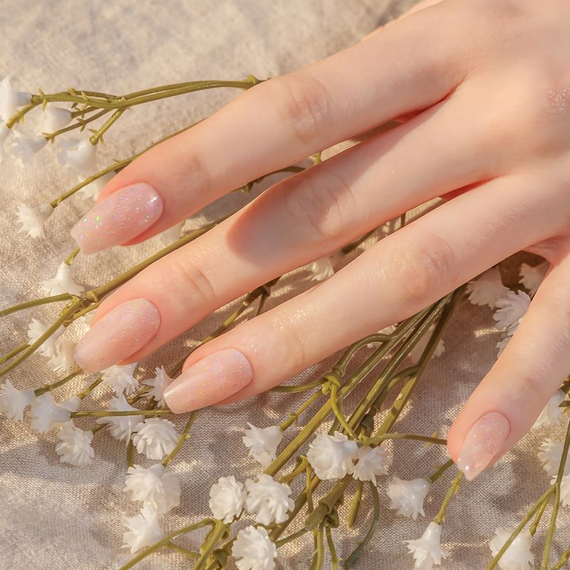 MUZMAK Reusable Nail Tip Peach Glitter(Coffin)