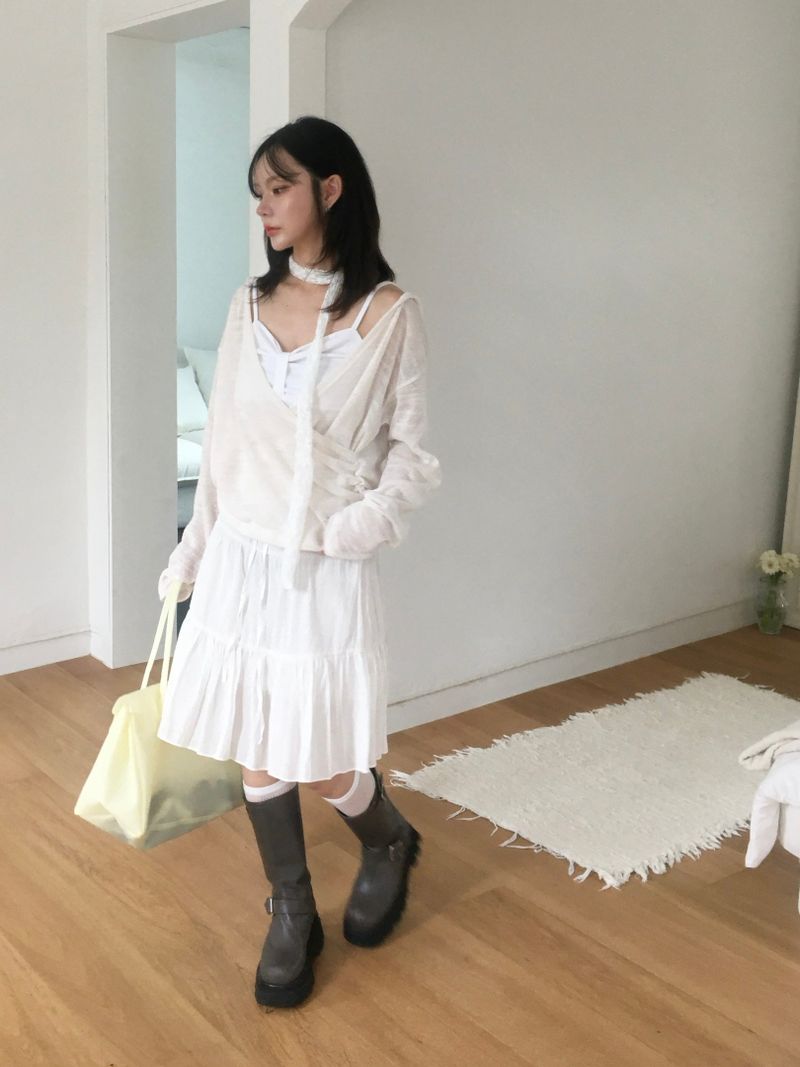 See-through lace long scarf (4c)