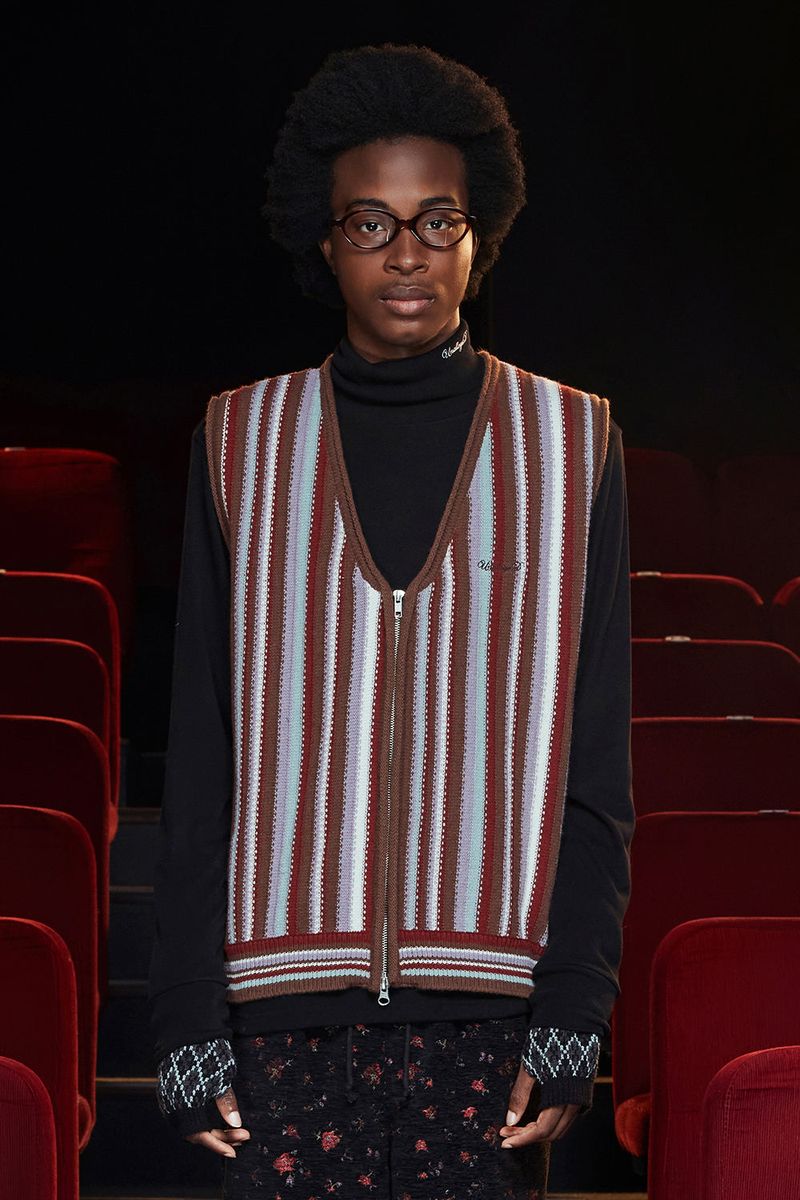 UNALLOYED（アナロイド）の「STRIPE ZIP KNIT VEST / BROWN（Tops）」