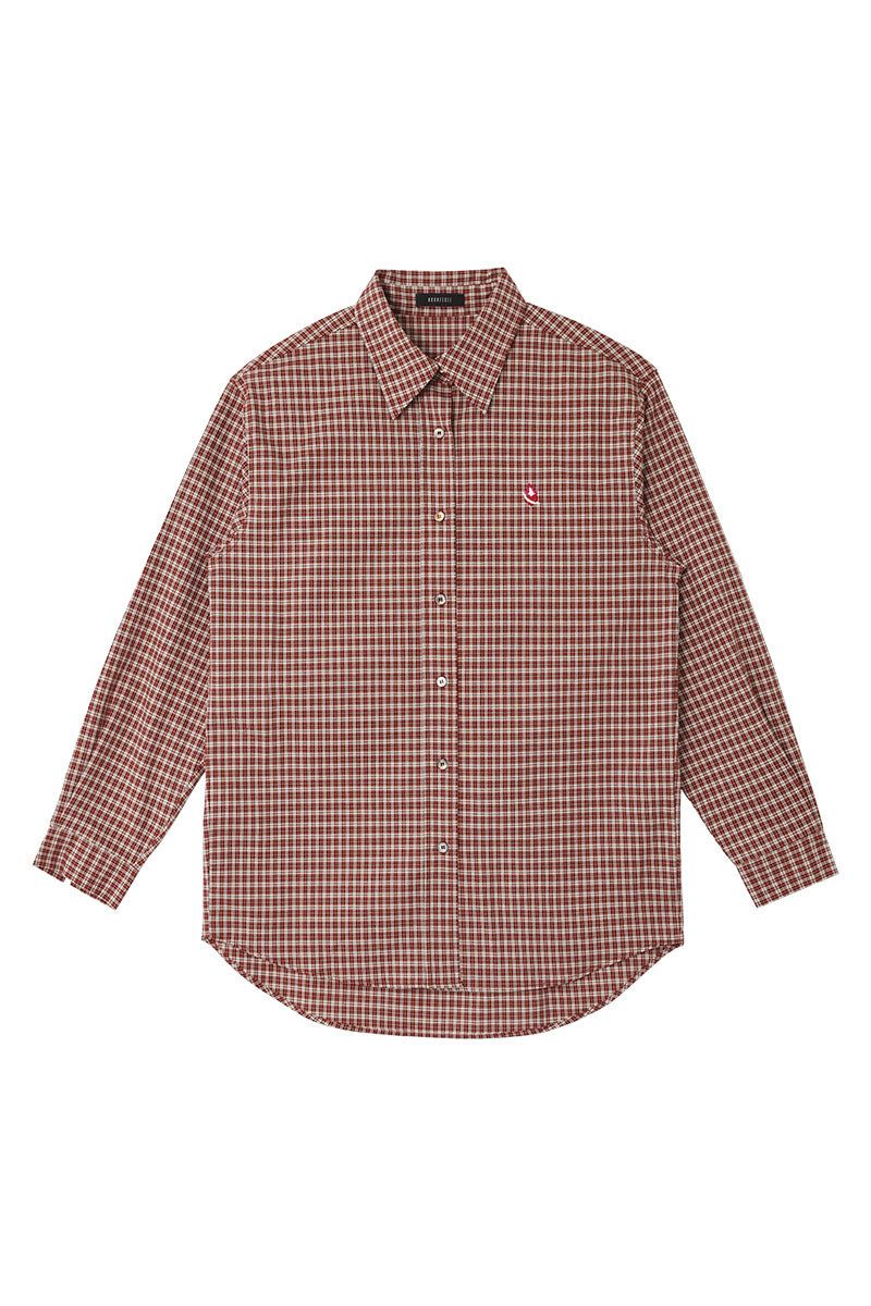 KOOKEESEE（クキシ）の「Heart Logo Overfit Check Shirt (wine)（Tops）」