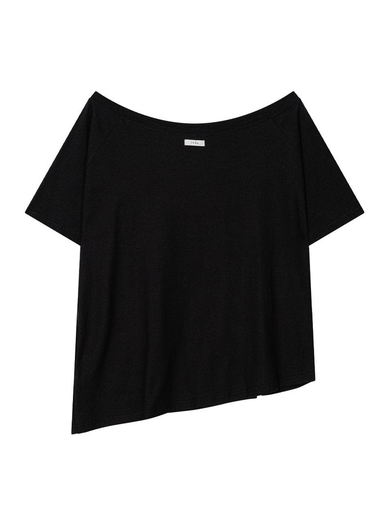 UNBALANCE BUTTON SHOULDER TOP(BLACK)