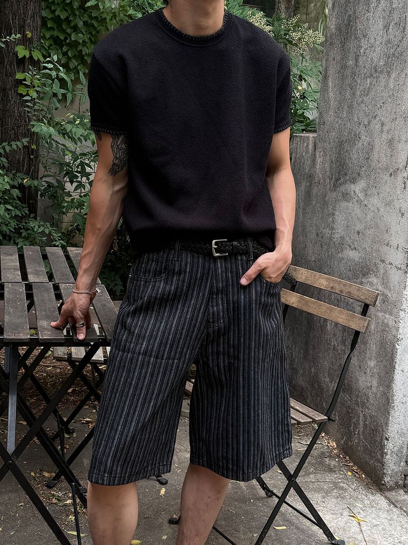 Stripe bermuda denim pants