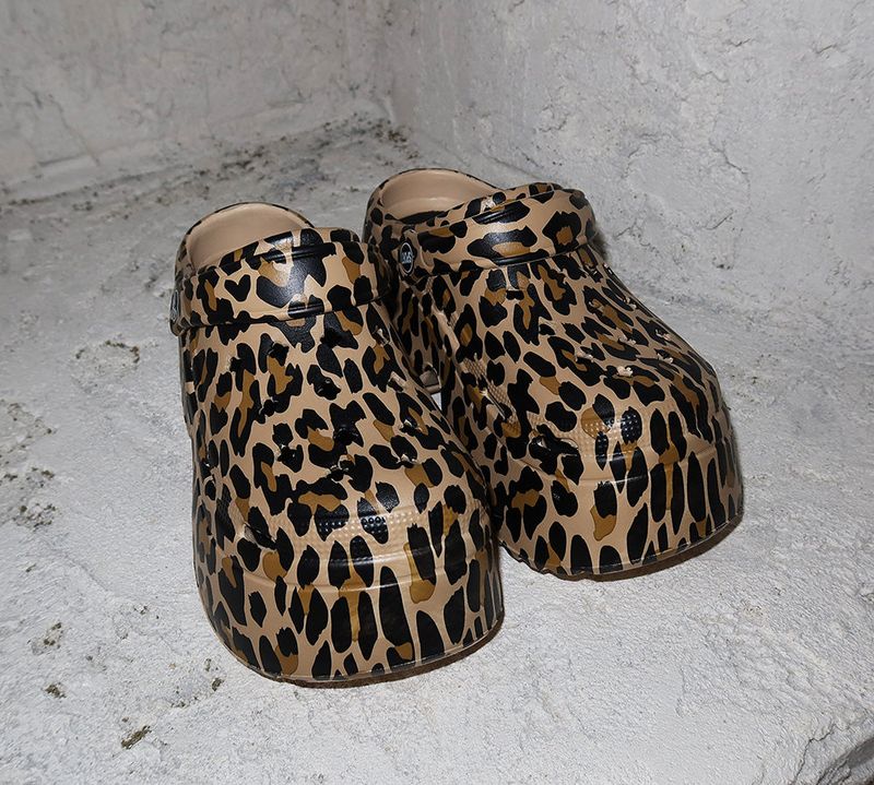 Leopard Print Platform Clog Whole Hoop Slippers