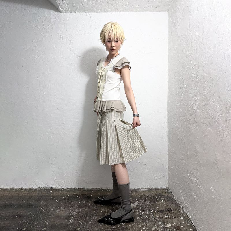 ロウヘム ストライププリーツスカート
