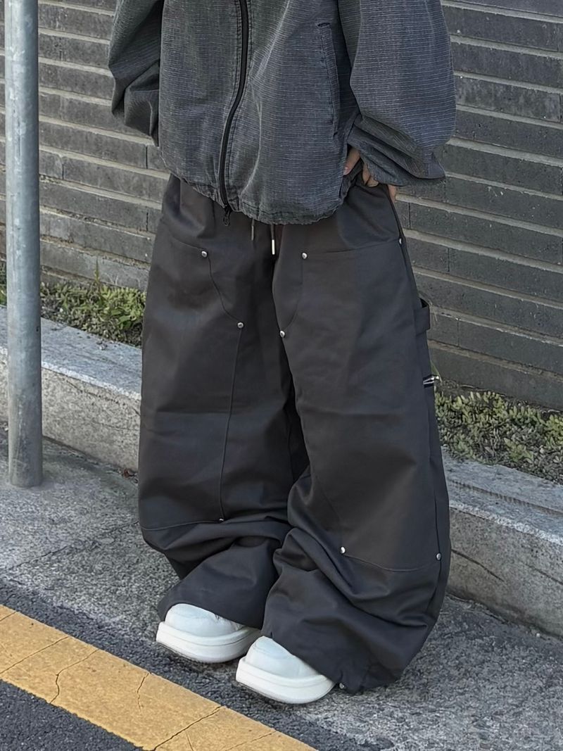 ダブルニー ジッパー カーペンター ワイドパンツ
