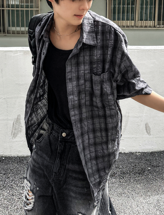 COSYHARU（コシハル）の「Parun Check Linen Short Sleeve Shirt（Tops）」