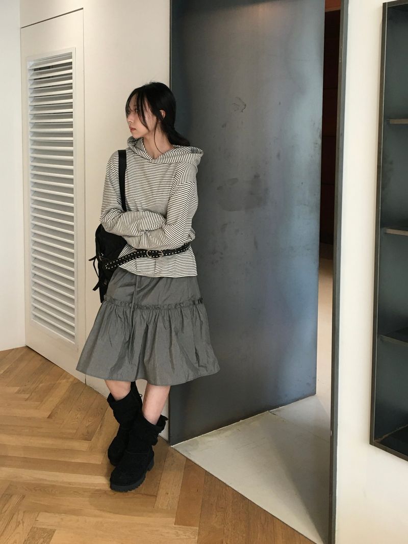 Roti Nylon Midi Shirred Skirt (2c)