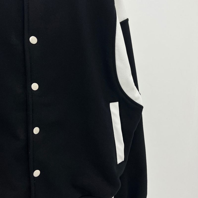 [UNISEX] Varsity stadium leather point jacket (Black)