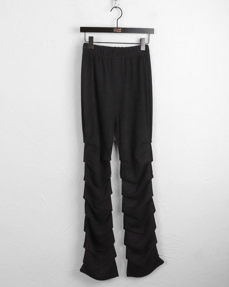 Felson ribbed layered pleated shirring slim long pants