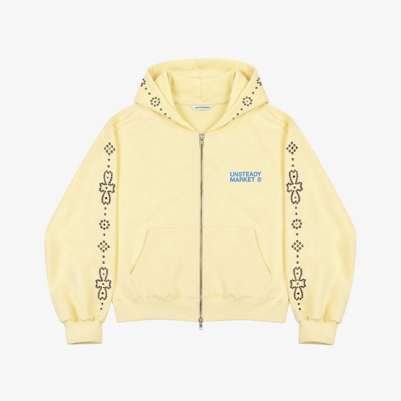 Rhinestone Zip-Up Hoodie_Lemon