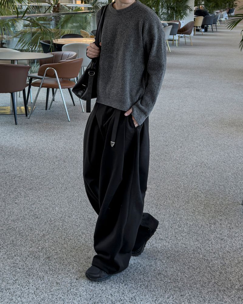 Worvel Wool Wide Pintuck Slacks