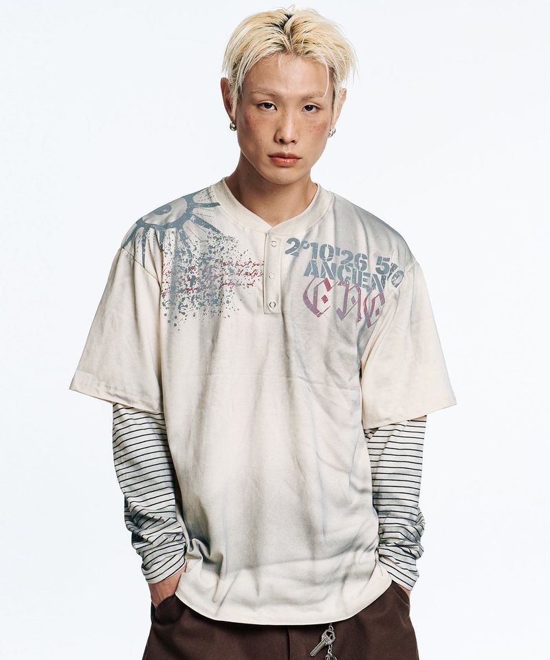 EASY NO EASY（イージーノーイージー）の「Oil Washed Layered Long Sleeve - Cream（Tops）」