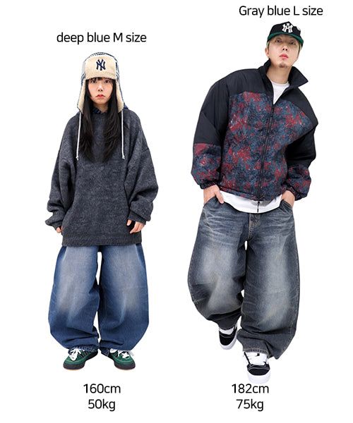 Wide Vintage-Washed Denim Balloon Pants