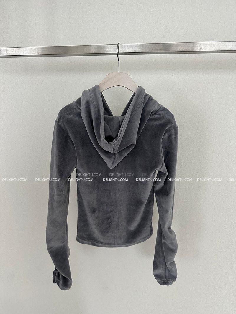 Velvet Shirring Hood Zip-Up