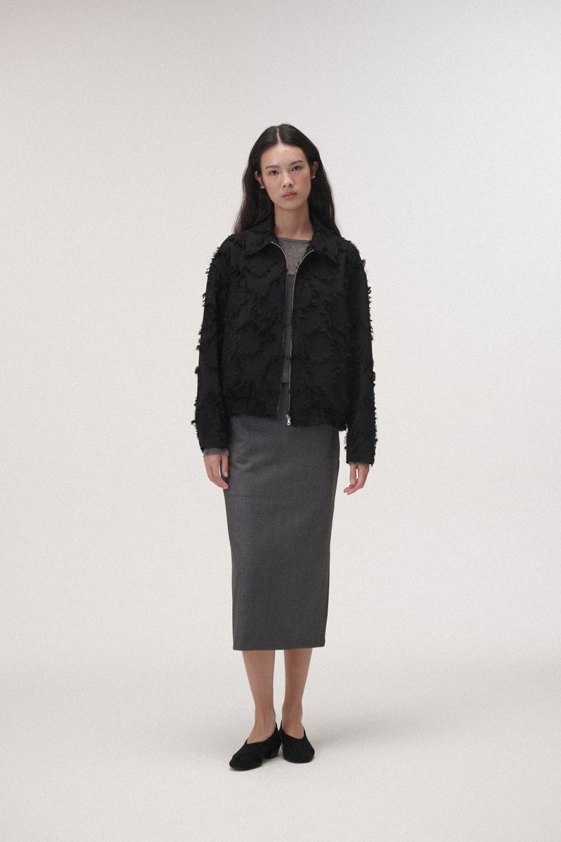PLAT DU JOUR(プラドゥジュール)の「Wool stitch midi skirt (Dark grey)(Skirts)」