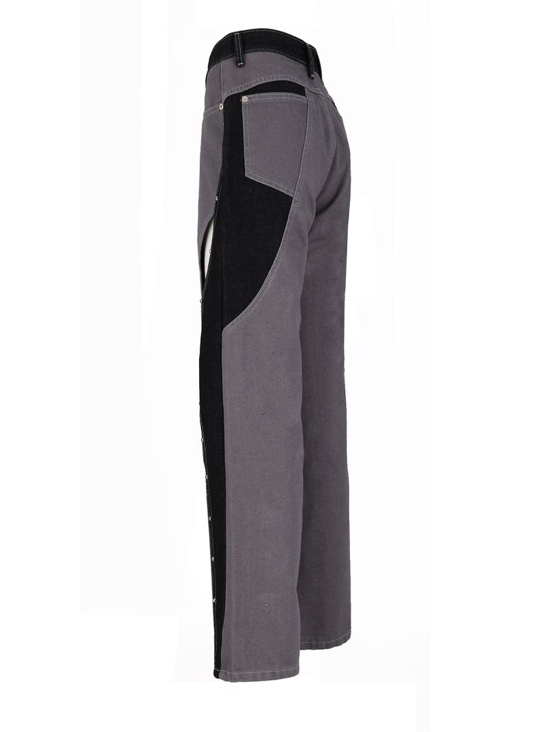 STUD GRAY CUT OUT DENIM PANTS