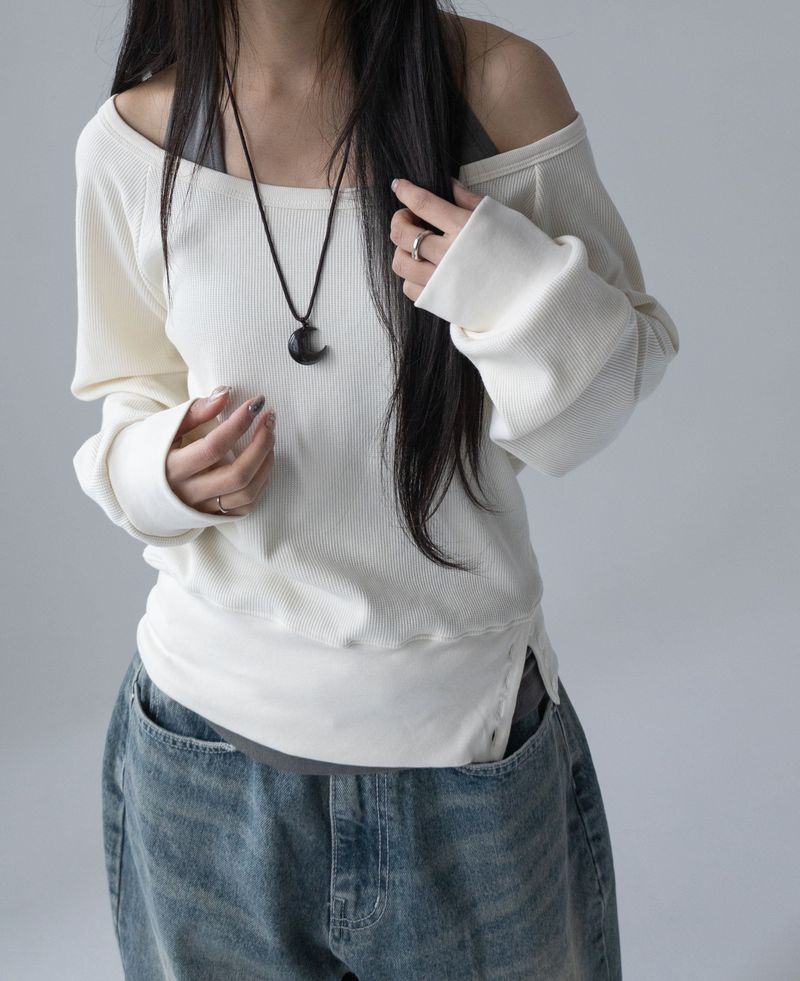 (Set) Wapi Layered Waffle Sweatshirt
