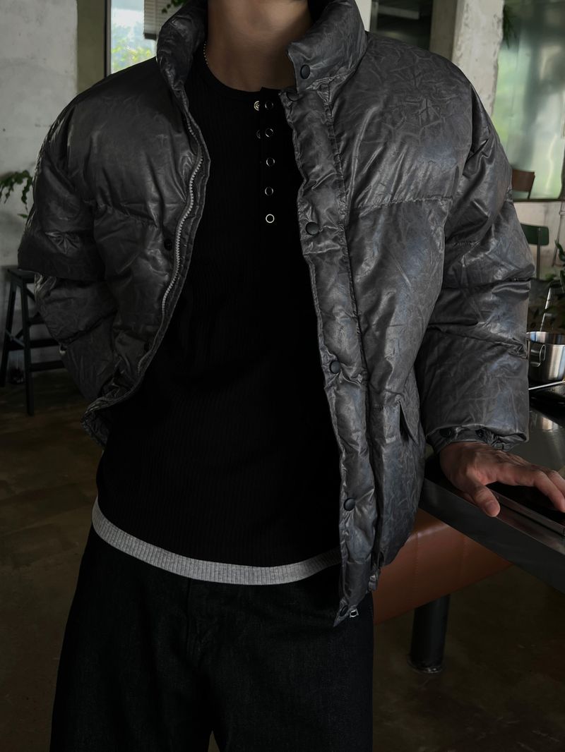 Cracked Nuptse Metallic Short Puffer Jacket