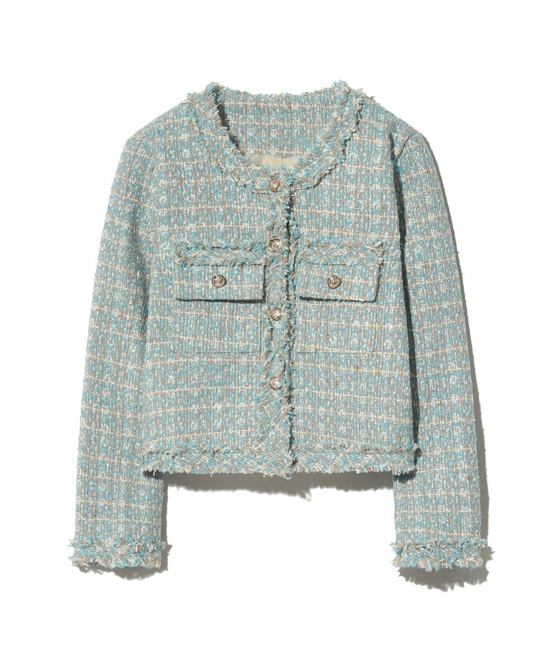 85-VIVAJ048 Multi-Color Crop Tweed Jacket Sky Blue