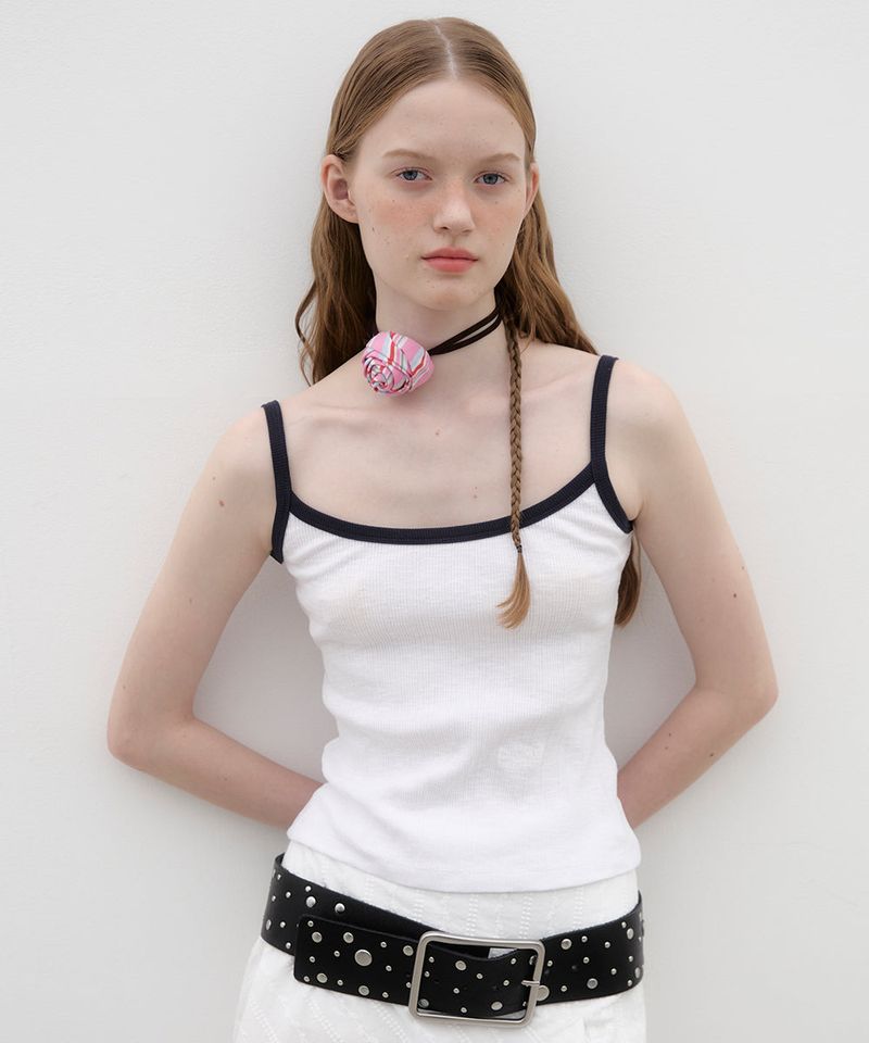 Ringer Sleeveless Top - White/Navy