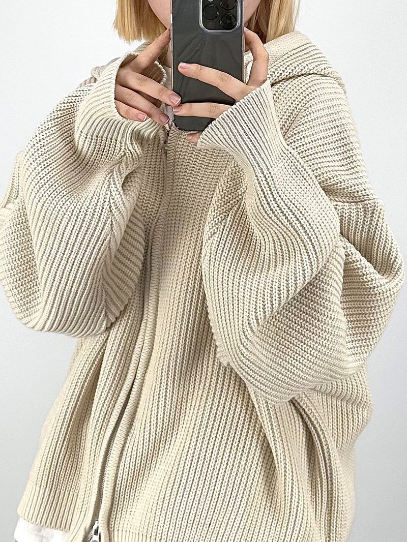 Warm hooded knit zip-up