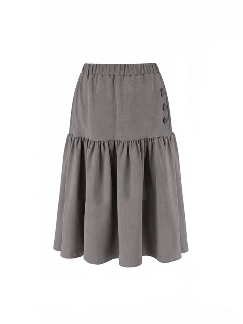 Lace Button Shirring Skirt (light grey)