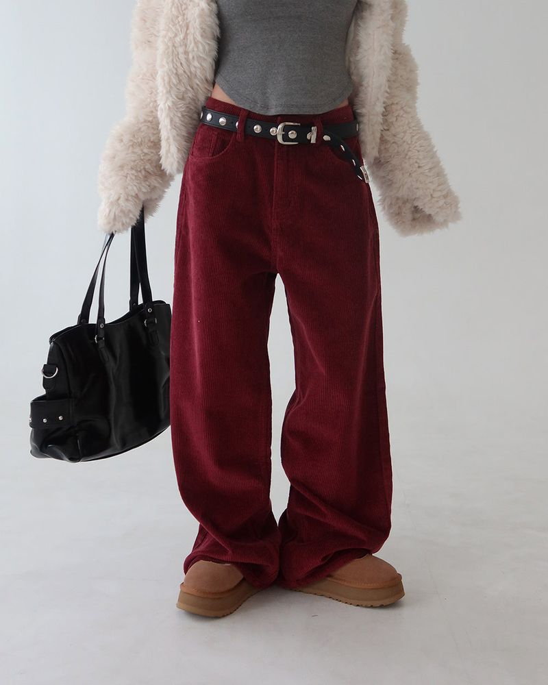 Corduroy long wide pants